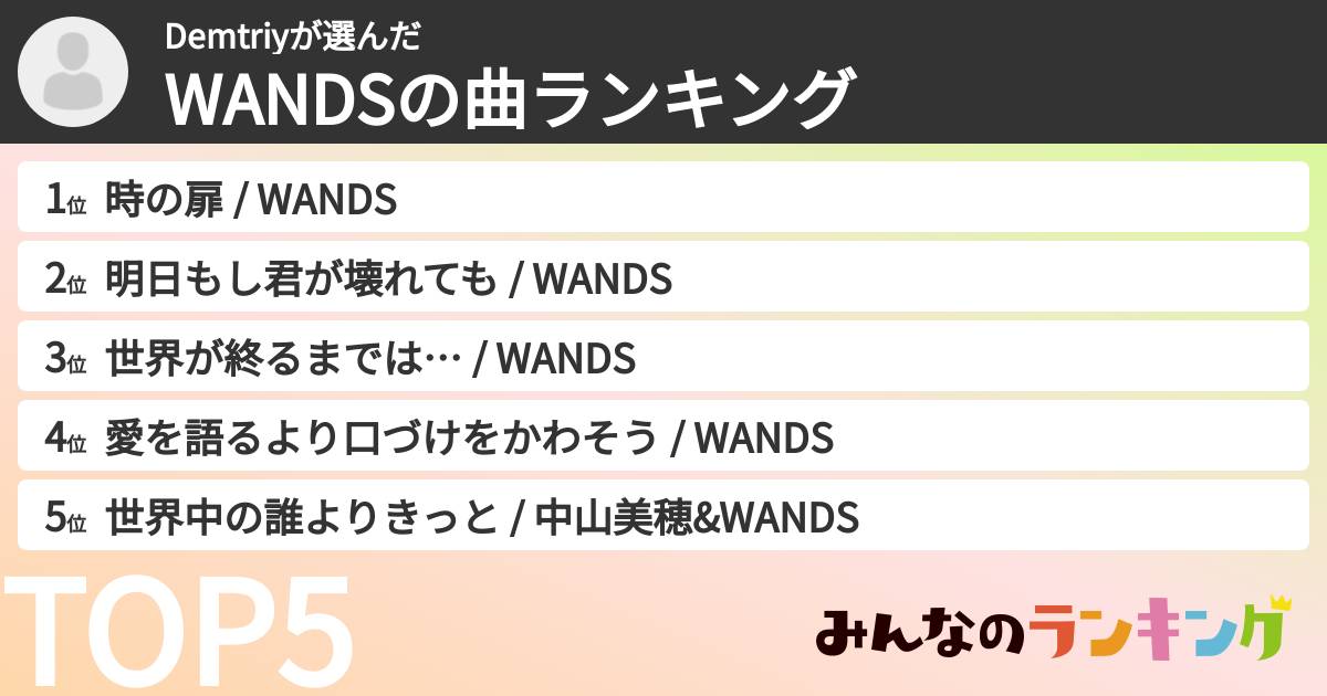 Demtriyさんの「WANDSの曲ランキング」