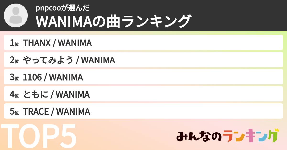 pnpcooさんの「WANIMAの曲ランキング」