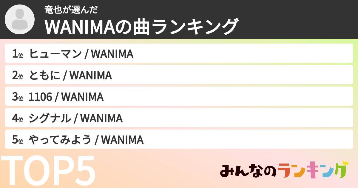 竜也さんの「WANIMAの曲ランキング」