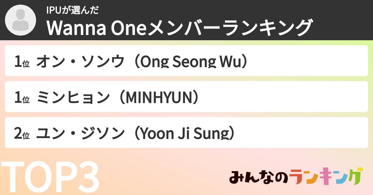 IPUさんの「Wanna Oneメンバーランキング」