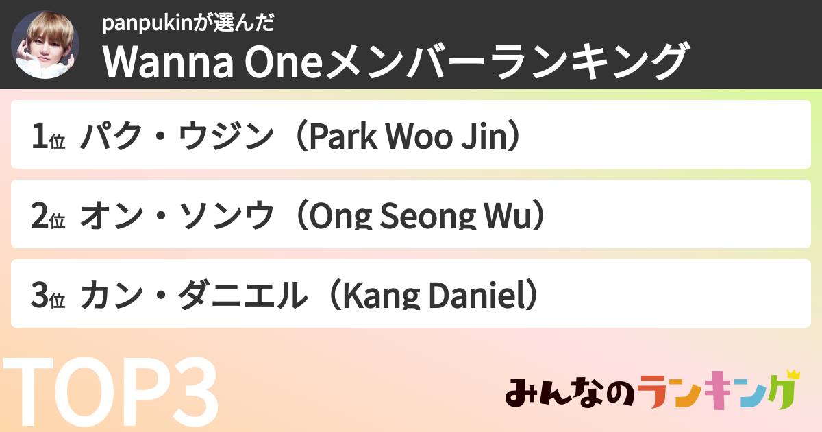 panpukinさんの「Wanna Oneメンバーランキング」