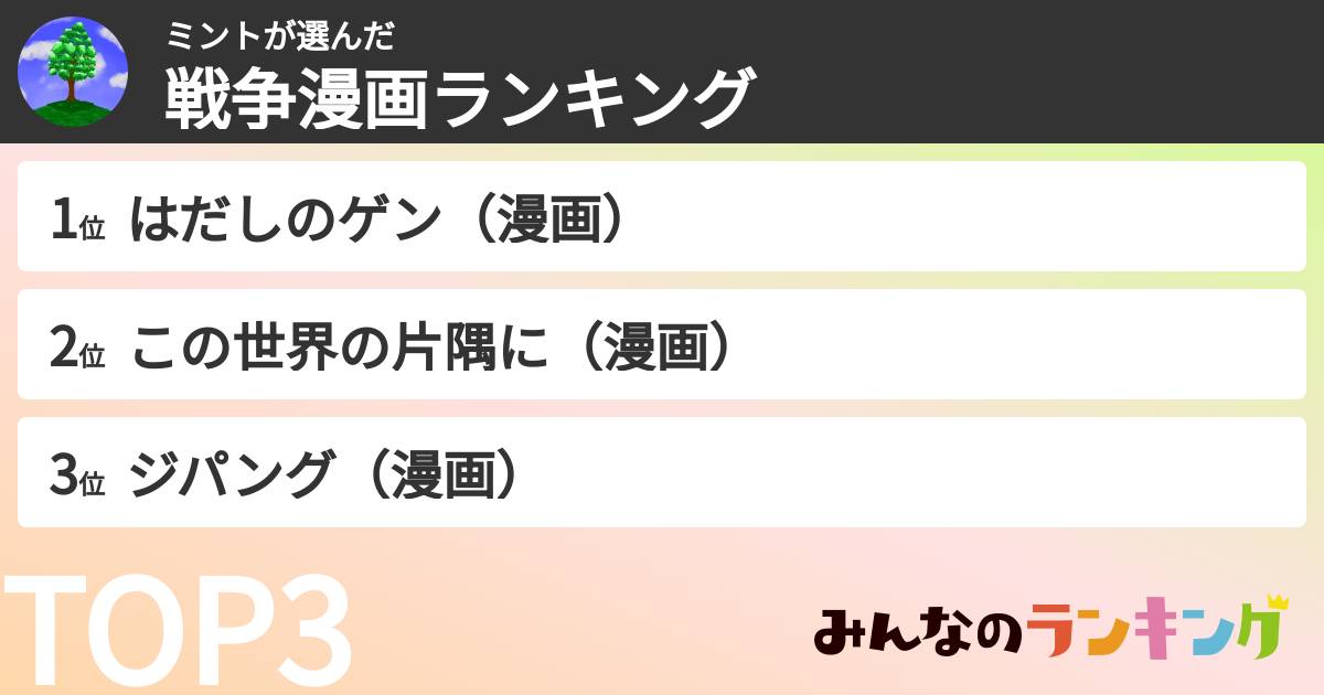 ミントさんの「戦争漫画ランキング」