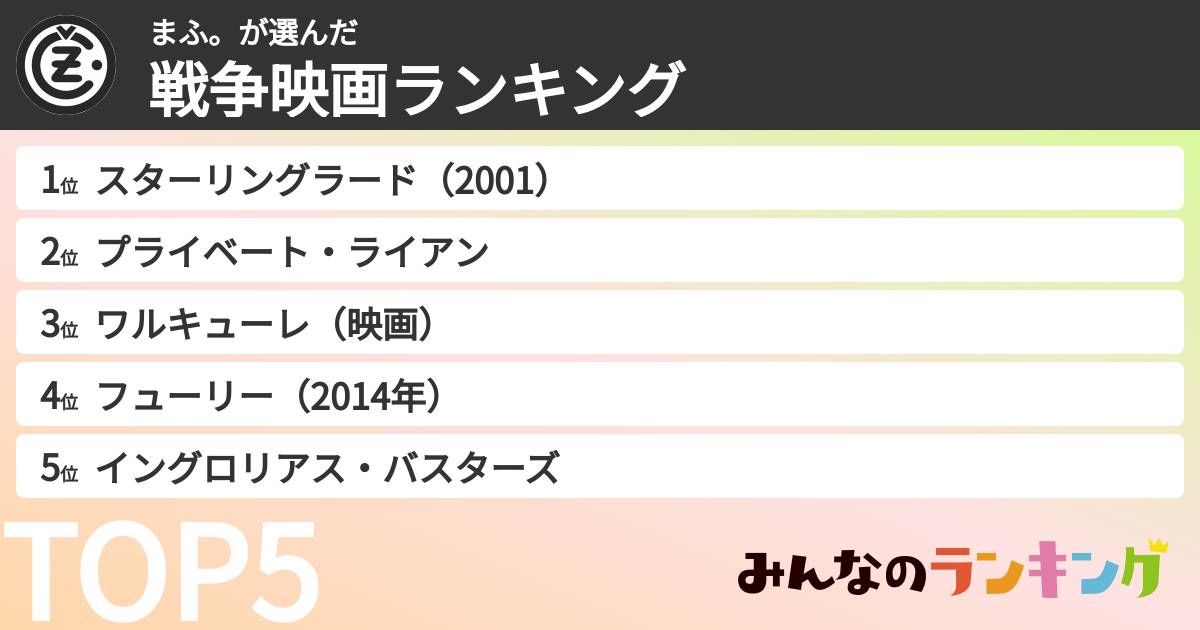 まふ。さんの「戦争映画ランキング」