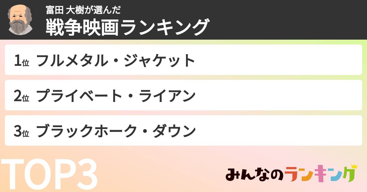 富田 大樹さんの「戦争映画ランキング」