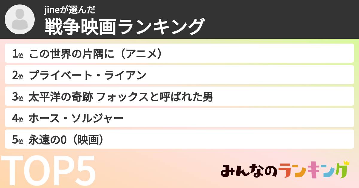 jineさんの「戦争映画ランキング」