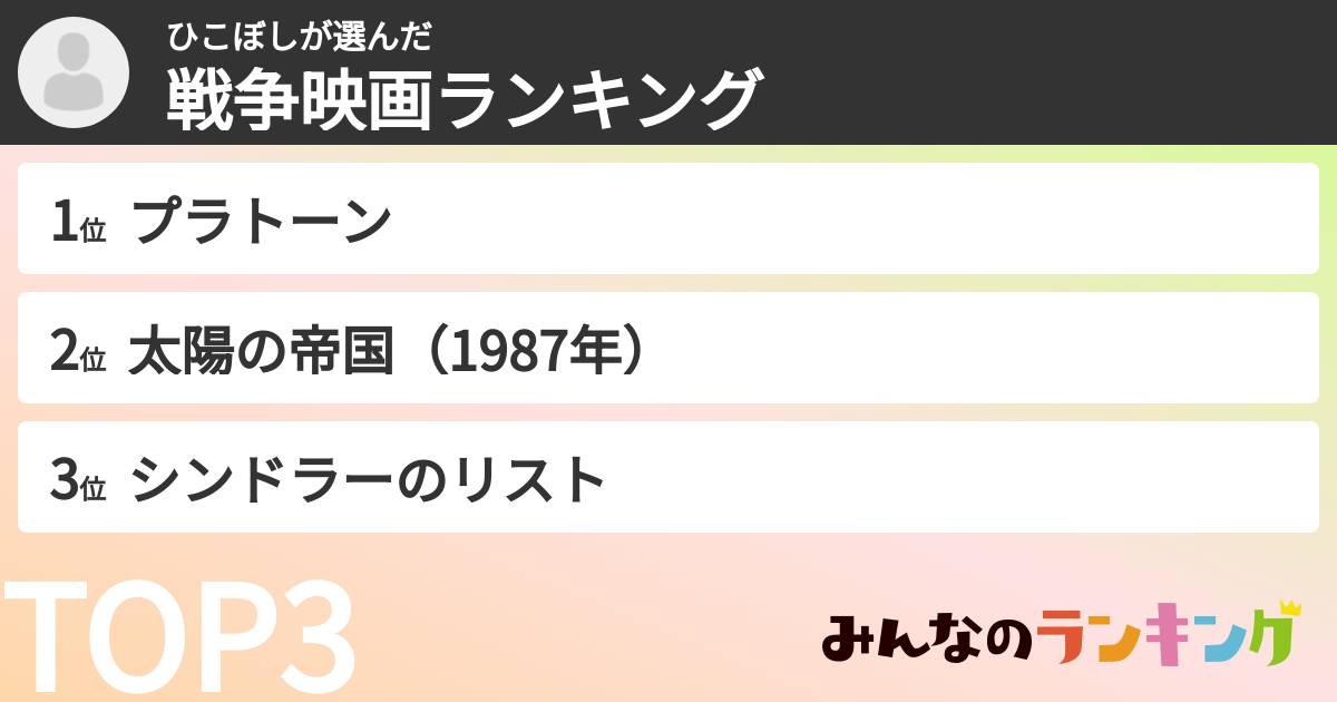 ひこぼしさんの「戦争映画ランキング」