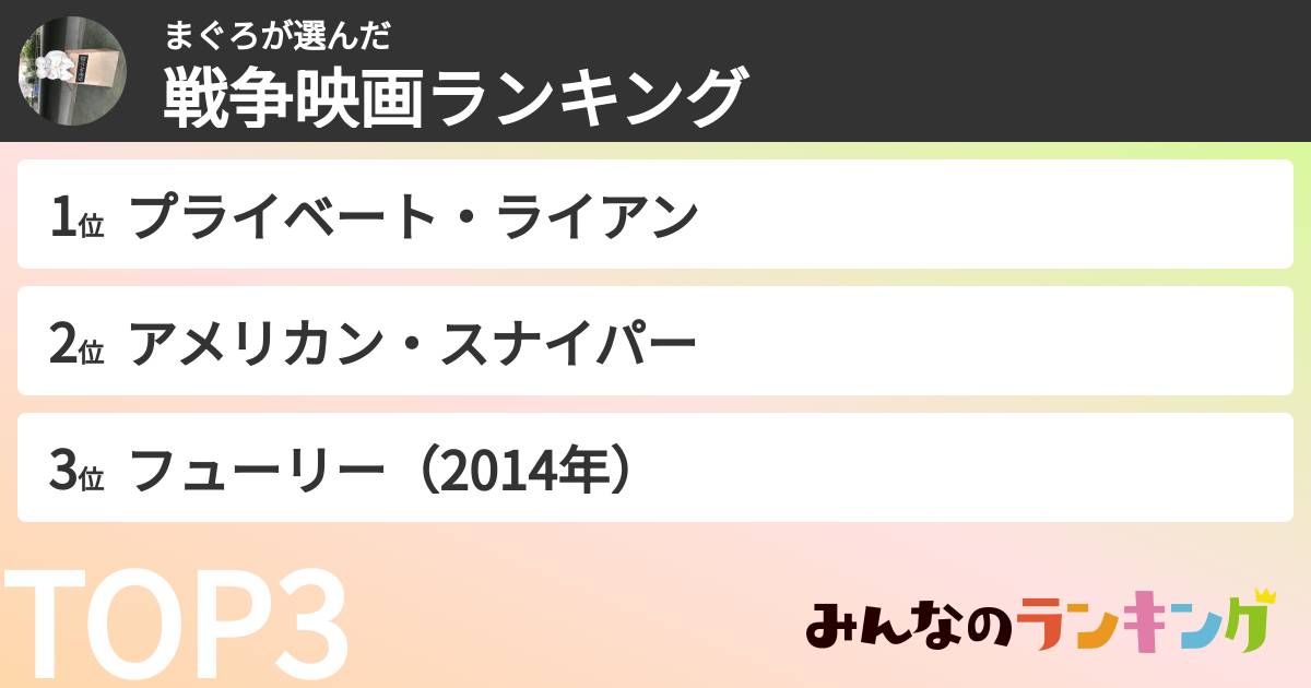 まぐろさんの「戦争映画ランキング」