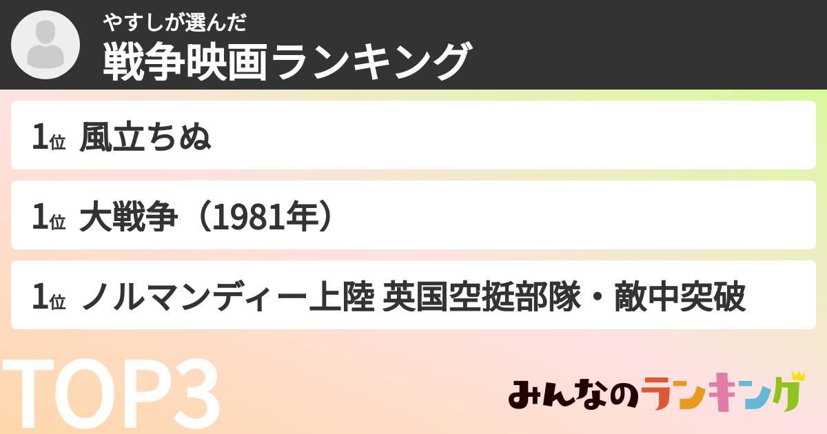 やすしさんの「戦争映画ランキング」