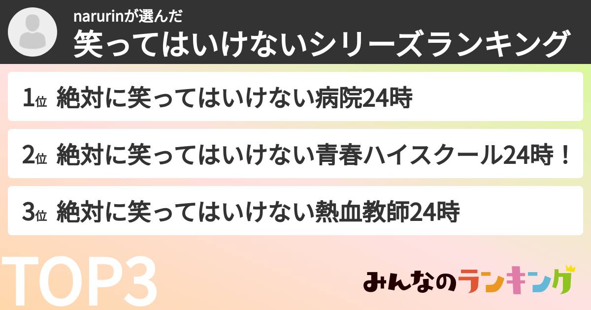 narurinさんの「笑ってはいけないシリーズランキング」