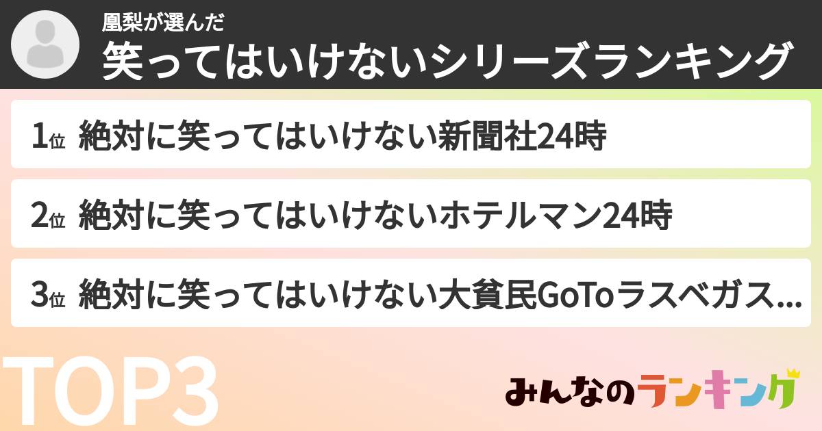 凰梨さんの「笑ってはいけないシリーズランキング」