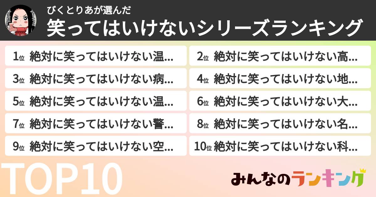びくとりあさんの「笑ってはいけないシリーズランキング」