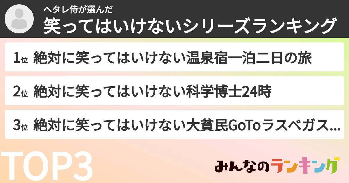 ヘタレ侍さんの「笑ってはいけないシリーズランキング」