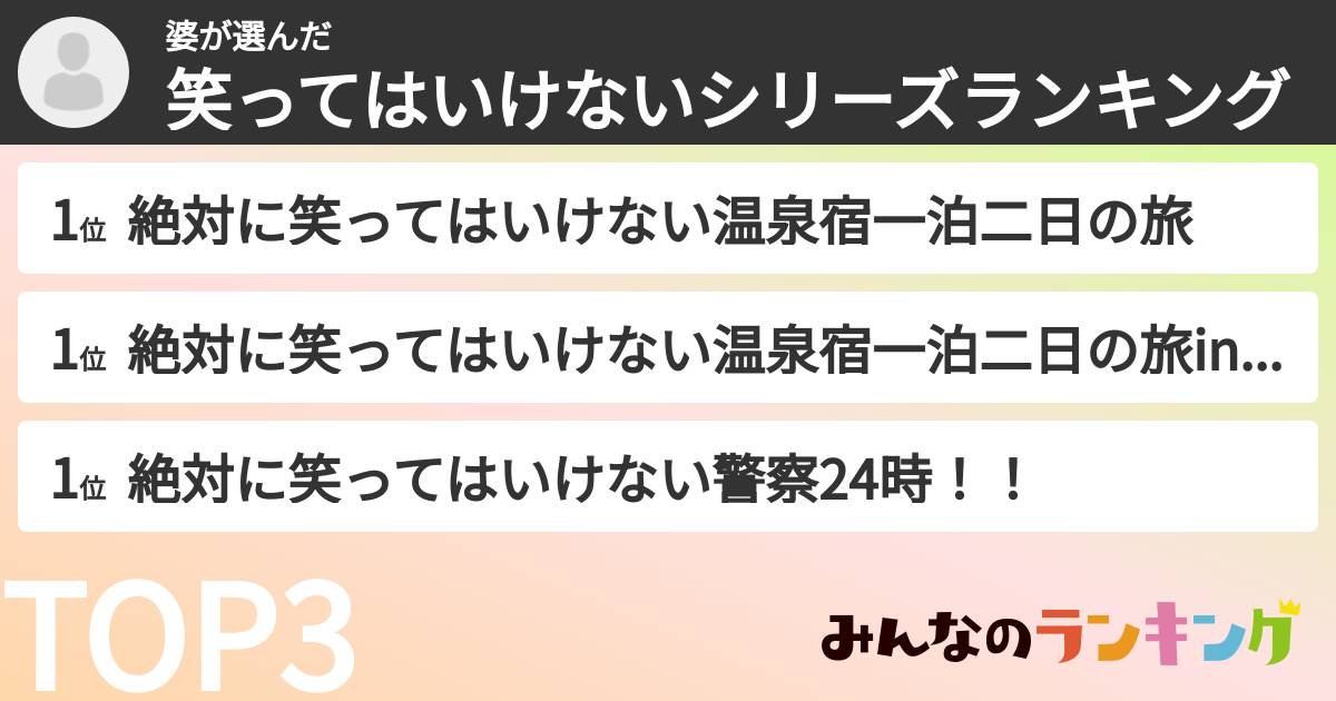 婆さんの「笑ってはいけないシリーズランキング」