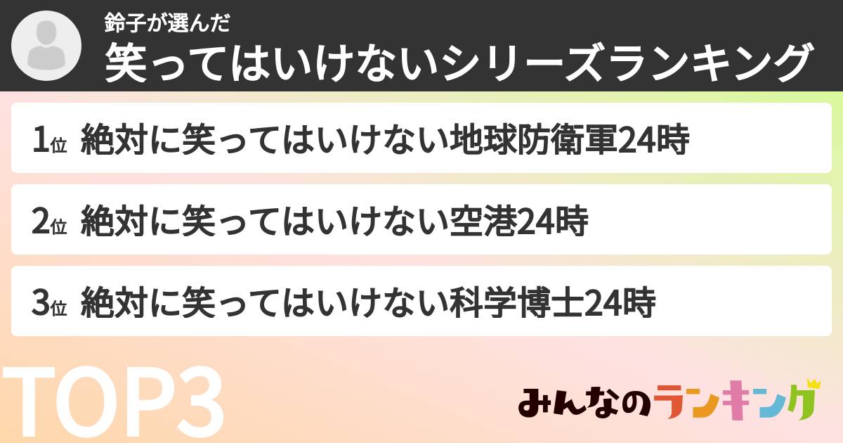 鈴子さんの「笑ってはいけないシリーズランキング」