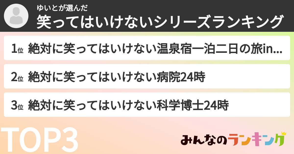 ゆいとさんの「笑ってはいけないシリーズランキング」