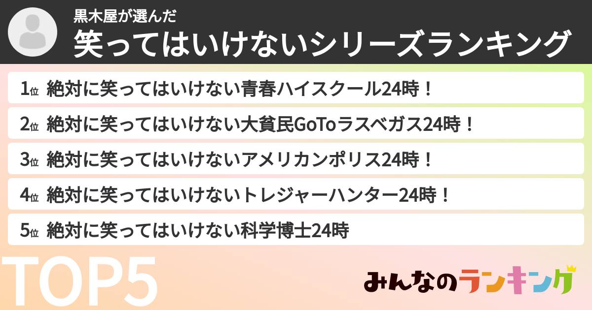 黒木屋さんの「笑ってはいけないシリーズランキング」