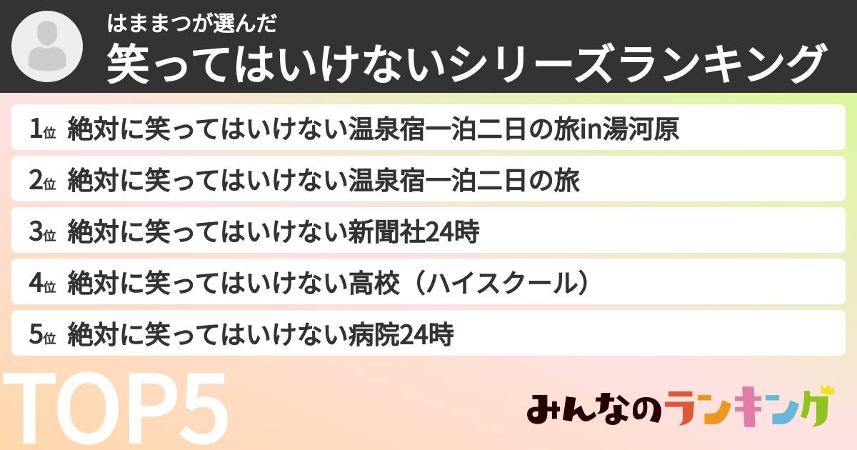 はままつさんの「笑ってはいけないシリーズランキング」