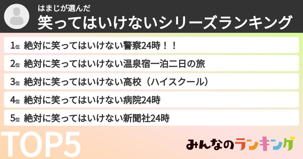 はまじさんの「笑ってはいけないシリーズランキング」