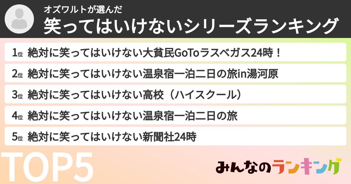 オズワルトさんの「笑ってはいけないシリーズランキング」