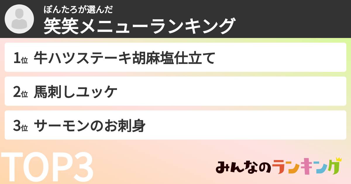 ぽんたろさんの「笑笑メニューランキング」