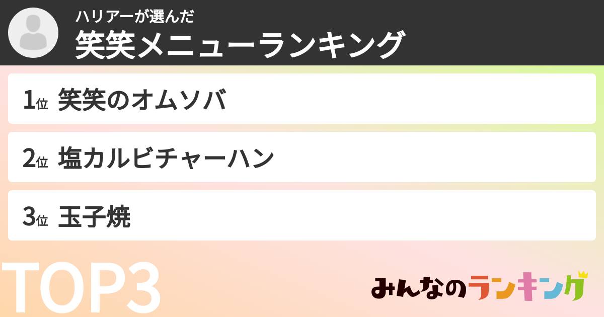 ハリアーさんの「笑笑メニューランキング」
