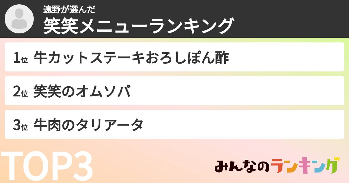 遠野さんの「笑笑メニューランキング」
