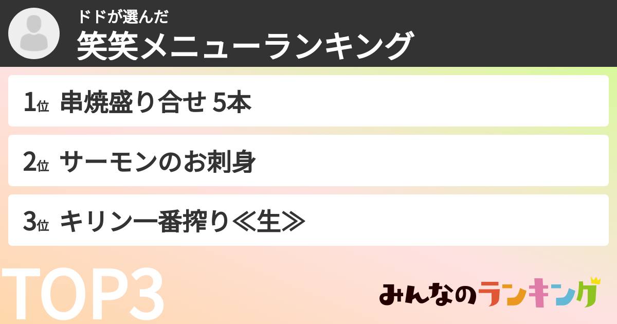 ドドさんの「笑笑メニューランキング」