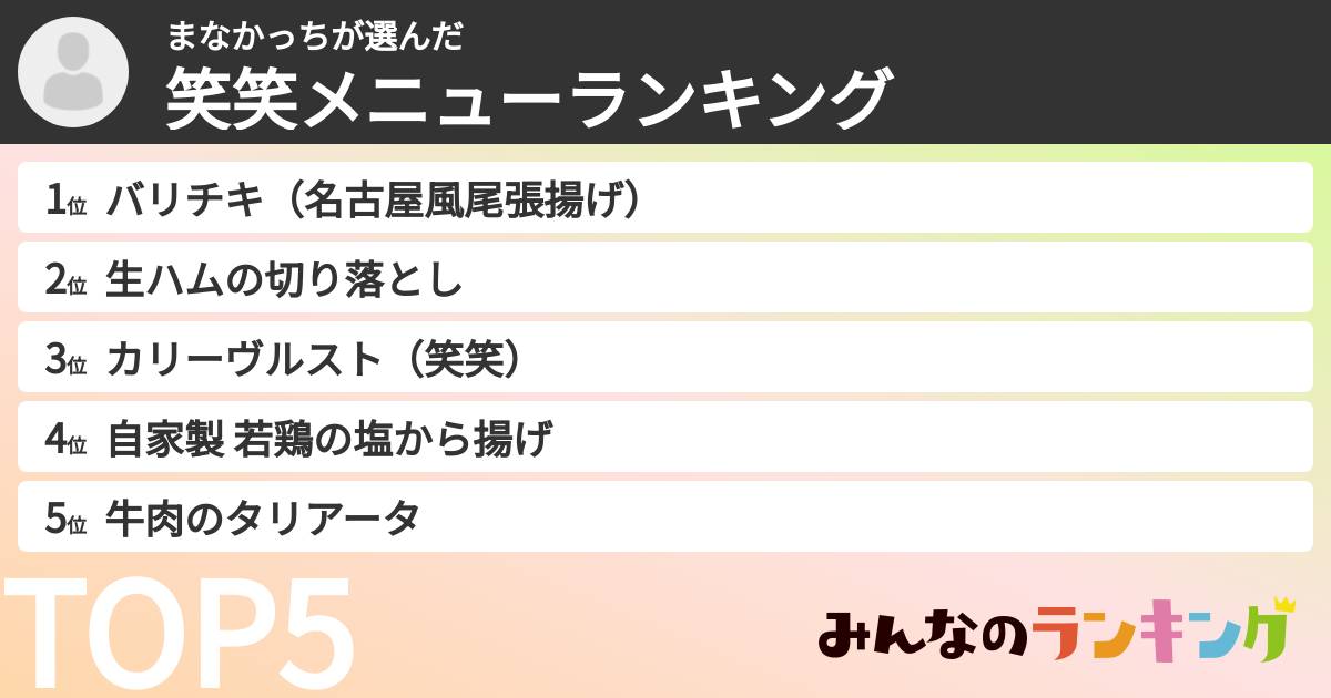 まなかっちさんの「笑笑メニューランキング」