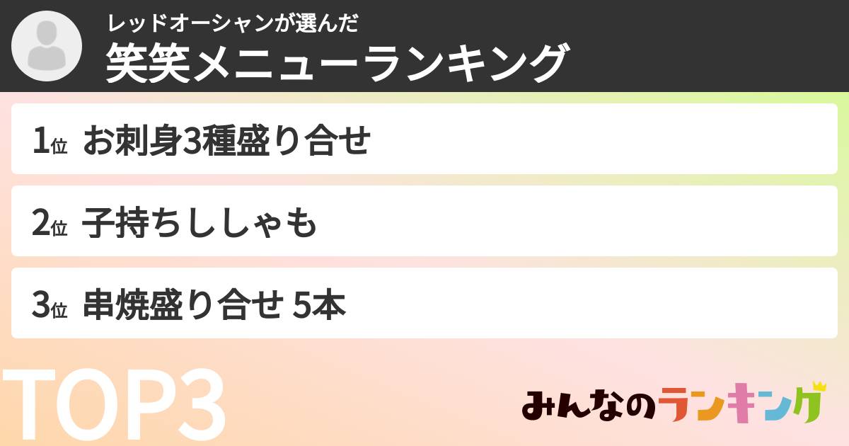 レッドオーシャンさんの「笑笑メニューランキング」