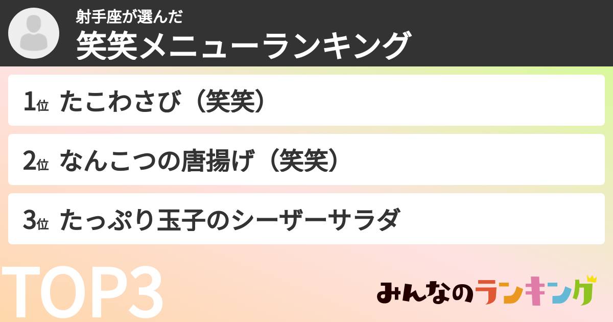 射手座さんの「笑笑メニューランキング」