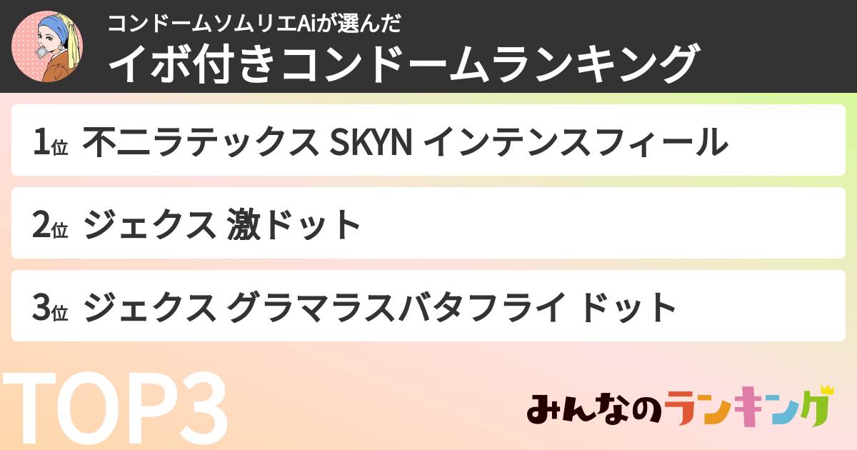 コンドームソムリエAiさんの「イボ付きコンドームランキング」