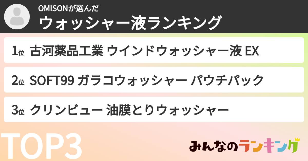 OMISONさんの「ウォッシャー液ランキング」