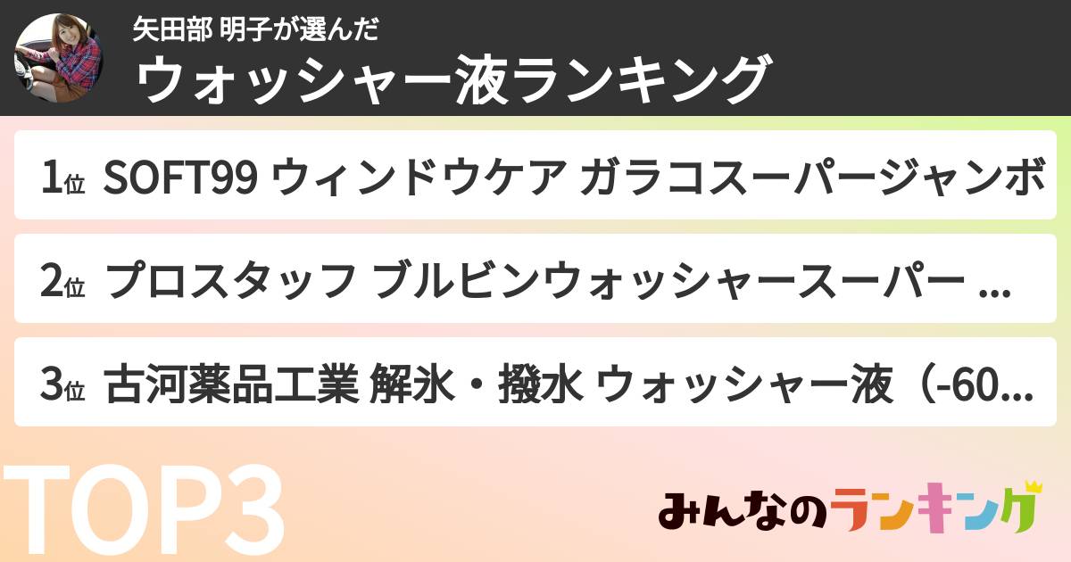 矢田部 明子さんの「ウォッシャー液ランキング」
