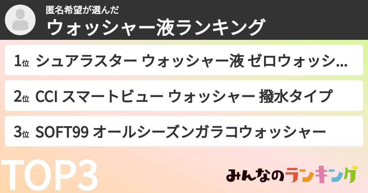 匿名希望さんの「ウォッシャー液ランキング」