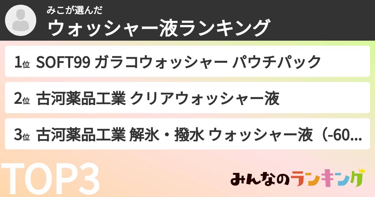みこさんの「ウォッシャー液ランキング」