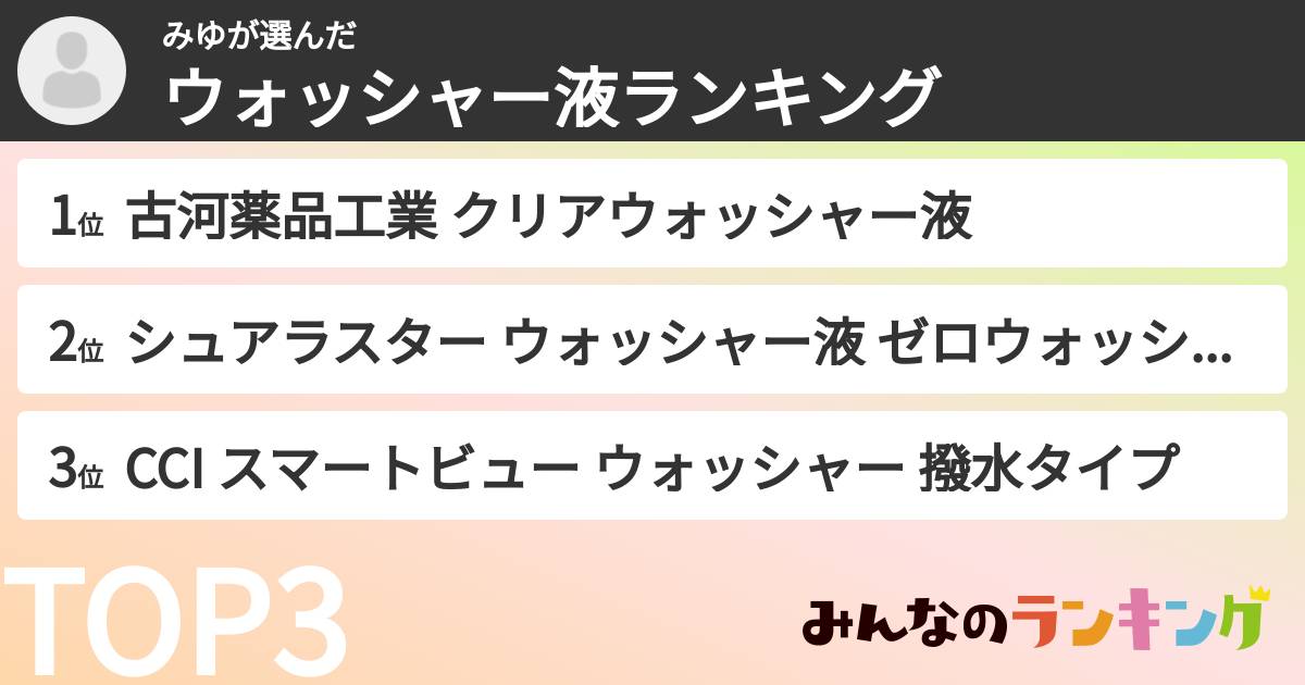 みゆさんの「ウォッシャー液ランキング」