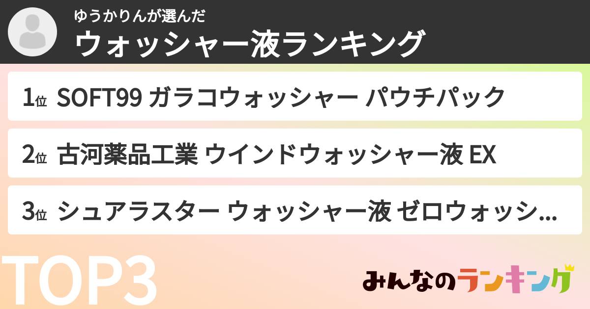 ゆうかりんさんの「ウォッシャー液ランキング」