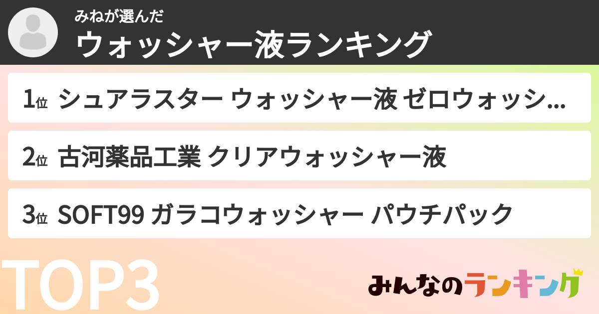 みねさんの「ウォッシャー液ランキング」