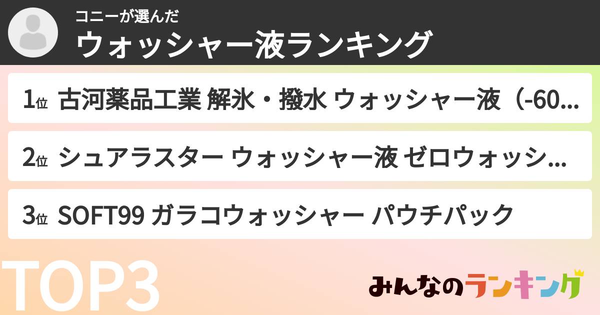 コニーさんの「ウォッシャー液ランキング」