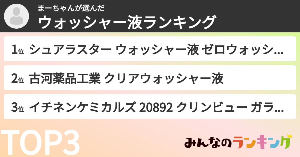 まーちゃんさんの「ウォッシャー液ランキング」