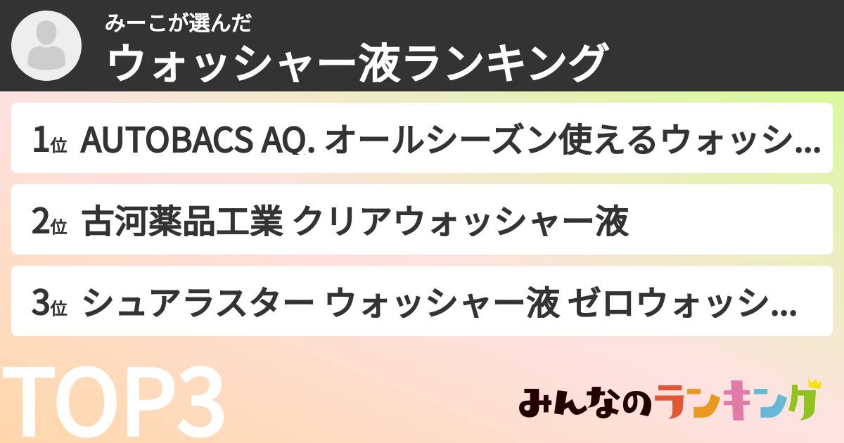 みーこさんの「ウォッシャー液ランキング」