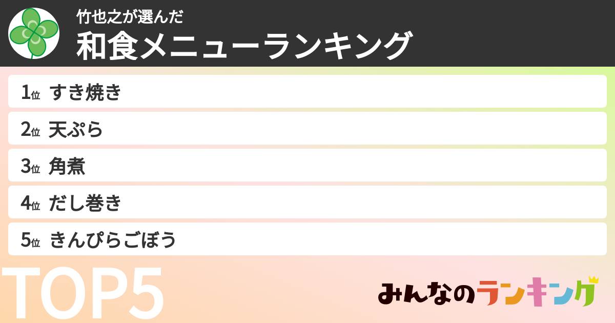 竹也之さんの「和食メニューランキング」