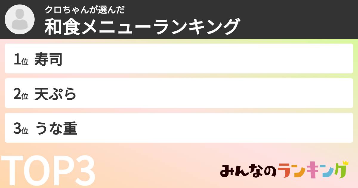クロちゃんさんの「和食メニューランキング」
