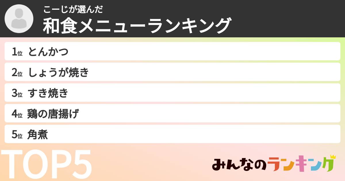 こーじさんの「和食メニューランキング」
