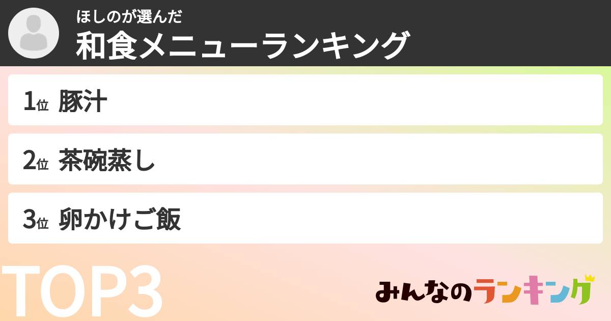 ほしのさんの「和食メニューランキング」