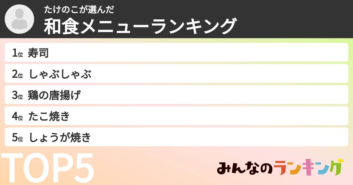 たけのこさんの「和食メニューランキング」