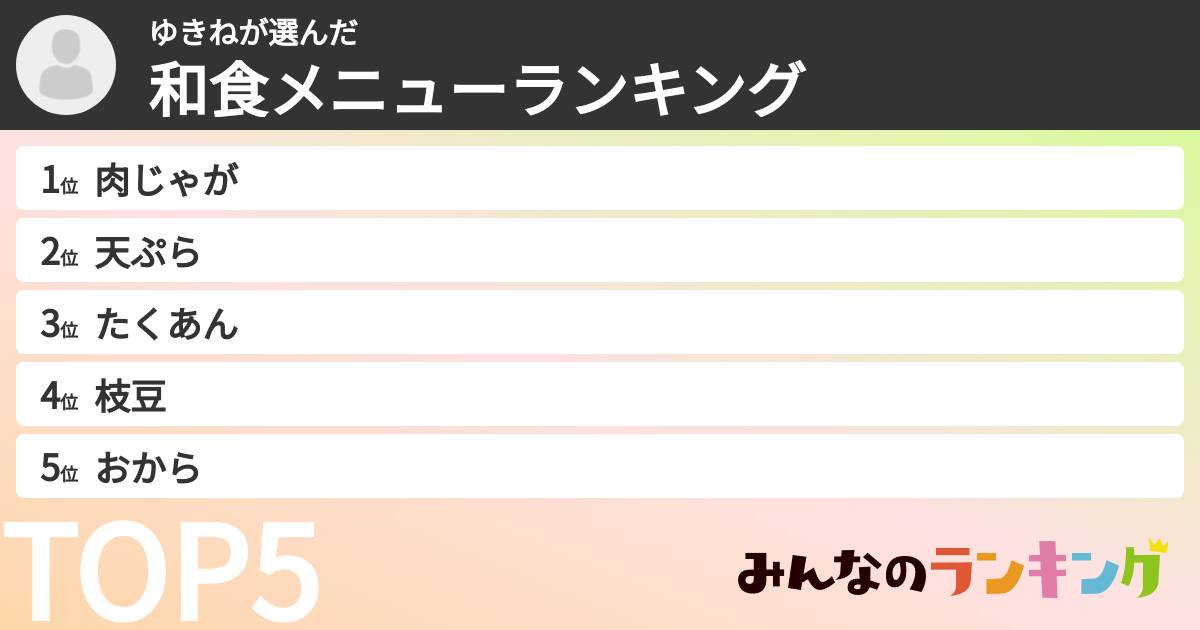 ゆきねさんの「和食メニューランキング」
