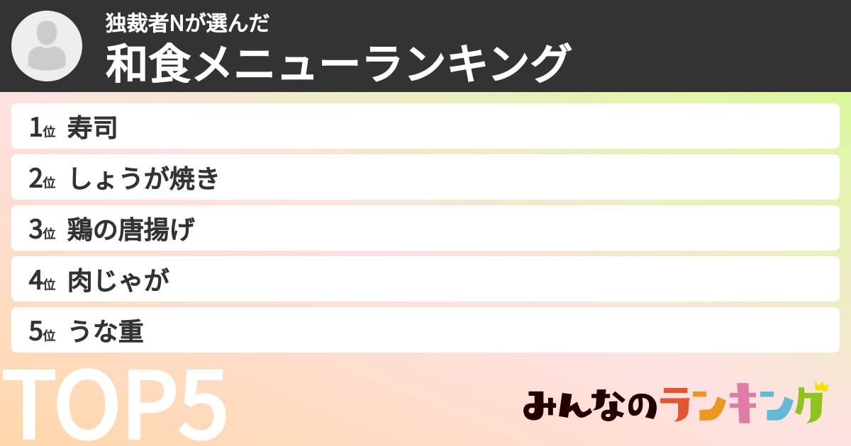 独裁者Nさんの「和食メニューランキング」