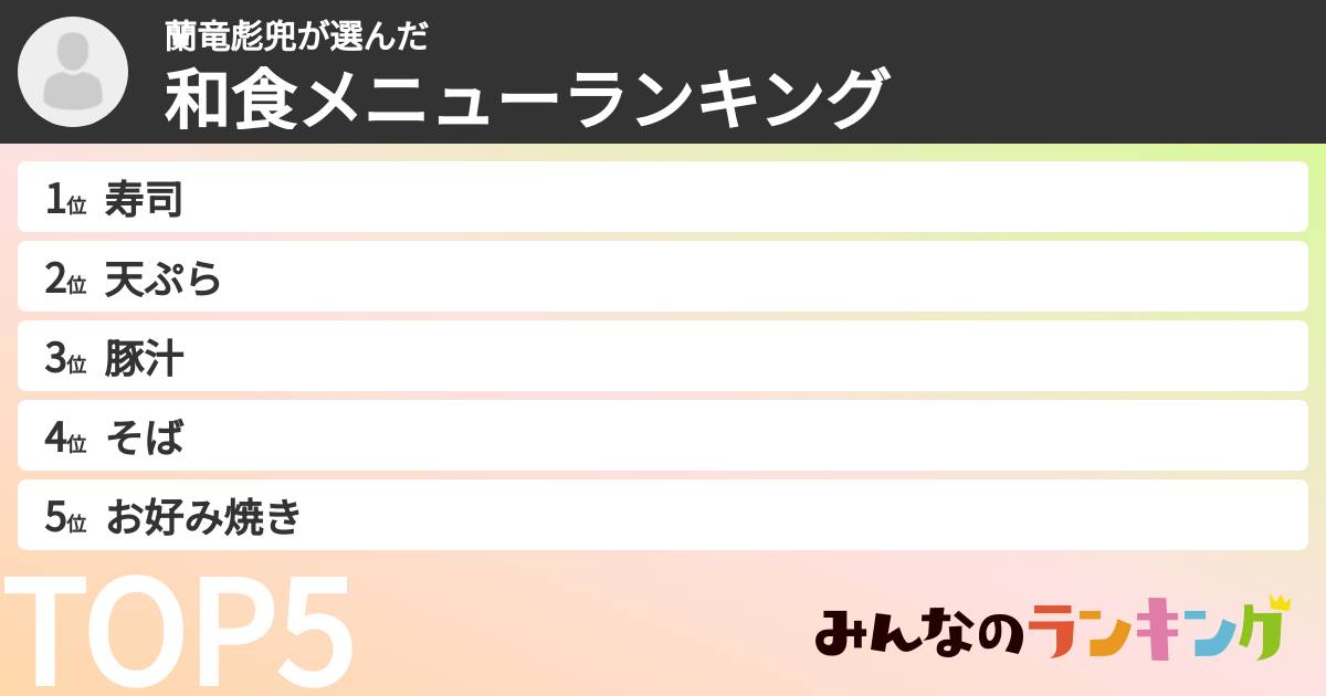 蘭竜彪兜さんの「和食メニューランキング」