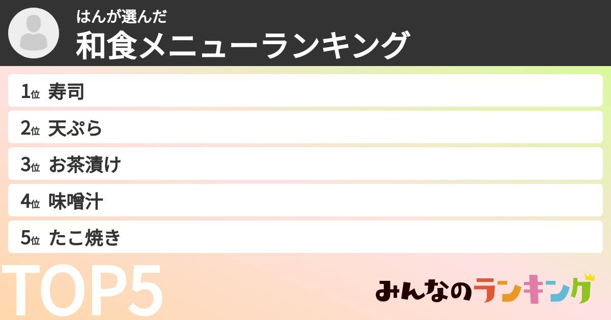 はんさんの「和食メニューランキング」